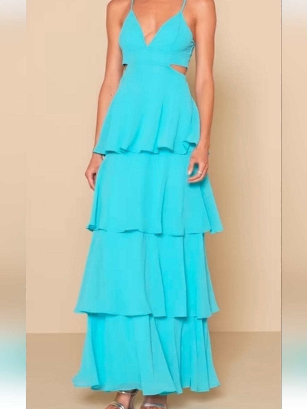 Lulu's Aqua Blue Tier And Now Ruffle Maxi Dress Sz XS - Picture 3 of 11